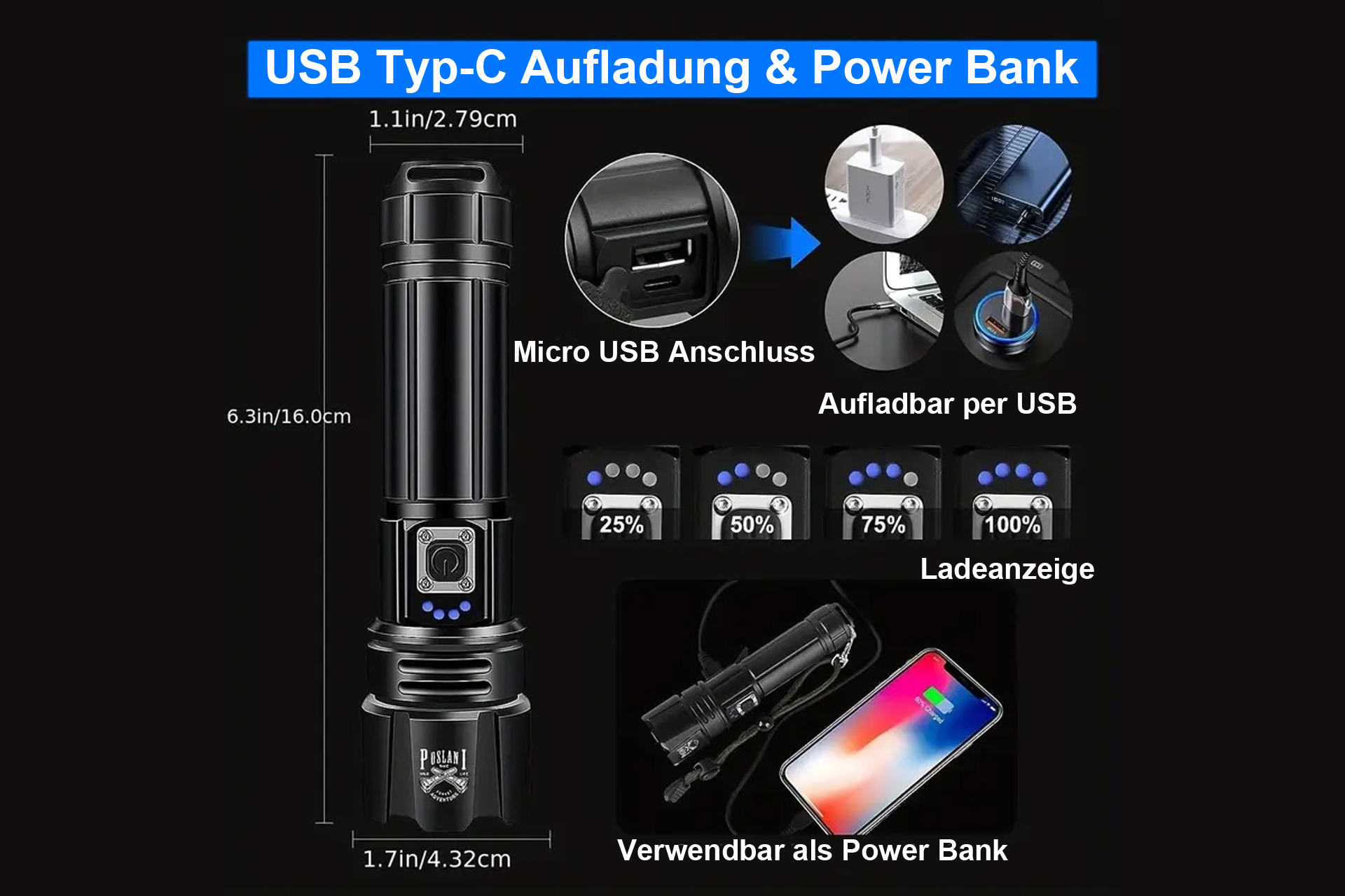 LED Taschenlampe mit XHP70.2 LED Chip