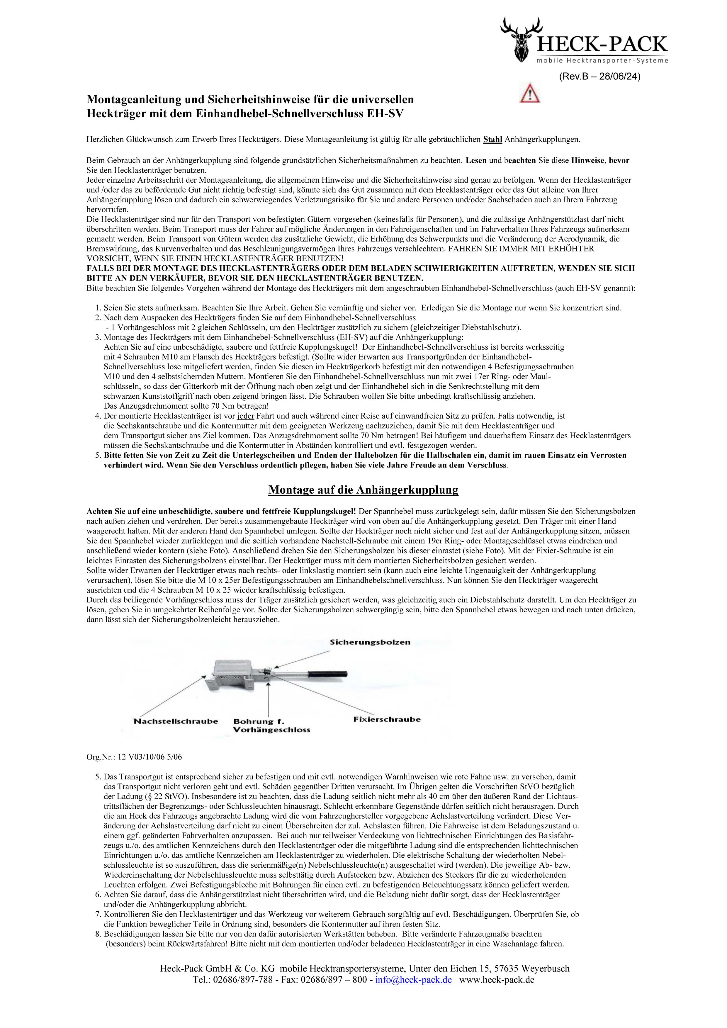 Heckträger mit Einhandhebel-Schnellverschluss EH-SV